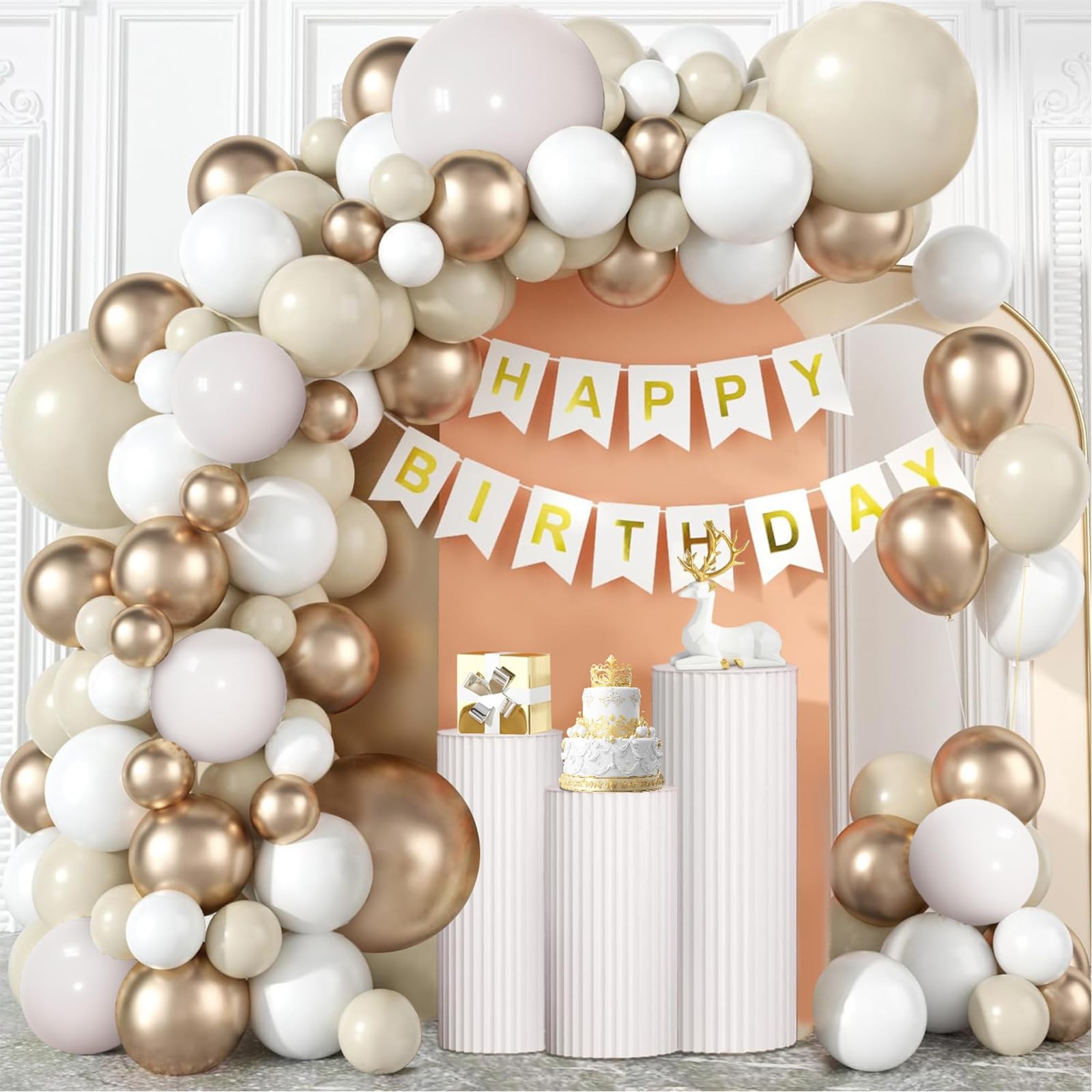 Beige Nude Balloon Garland, Champagne Gold Party Decoions, White