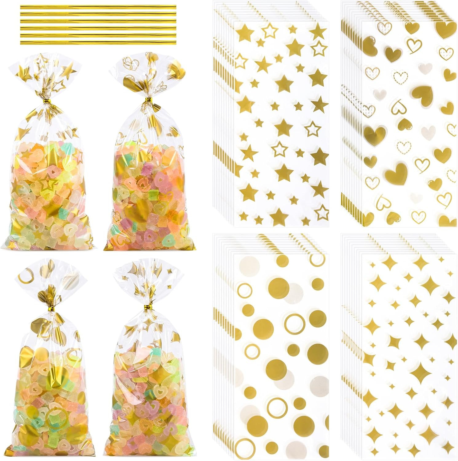 100 Pcs Gold 5″X11″ Gift Wrap Cellophane Treat Bags Clear Party Favor