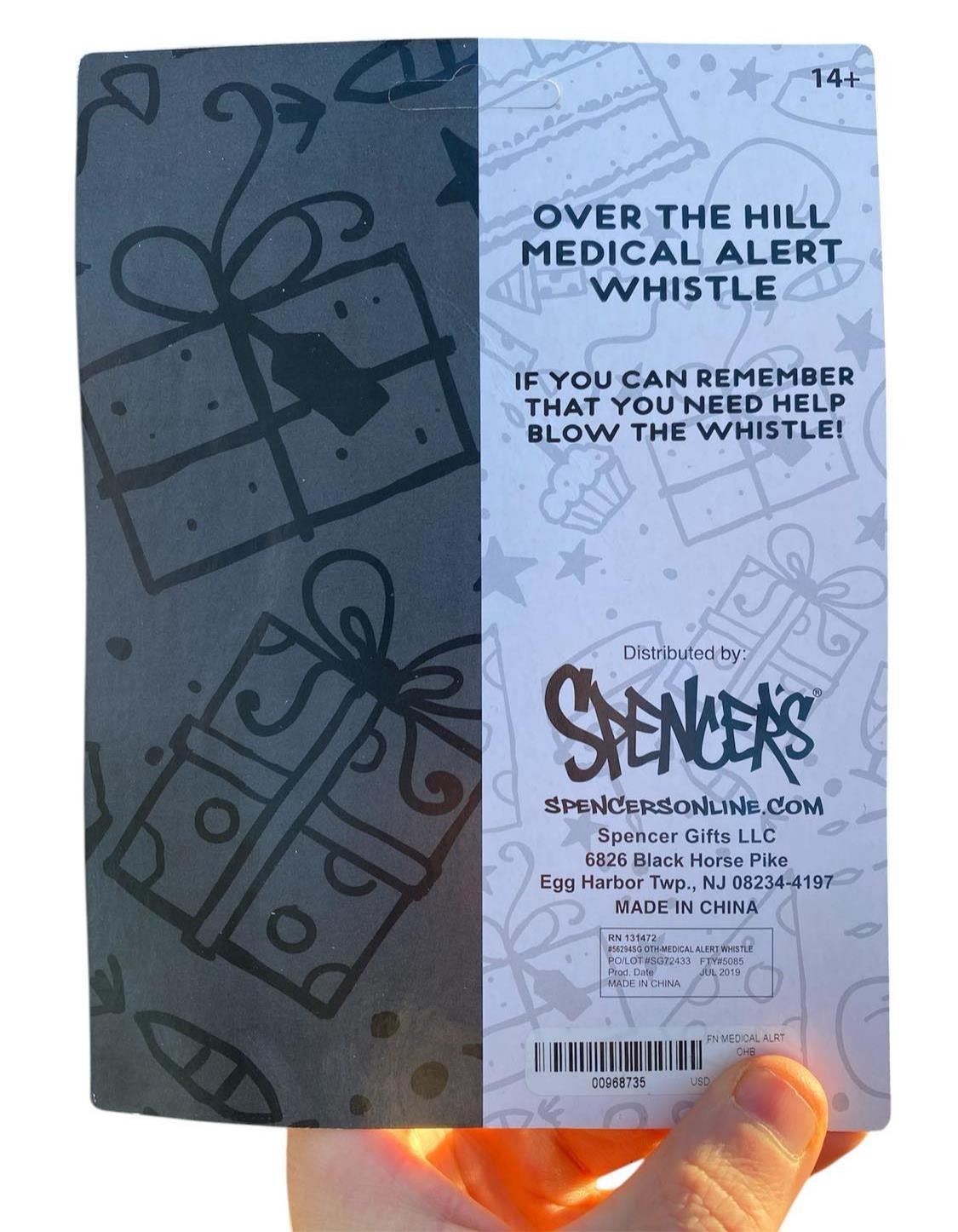 Over the Hill Medical Alert Giant Whistle – Funny Birthday Gag Senior Joke Gift