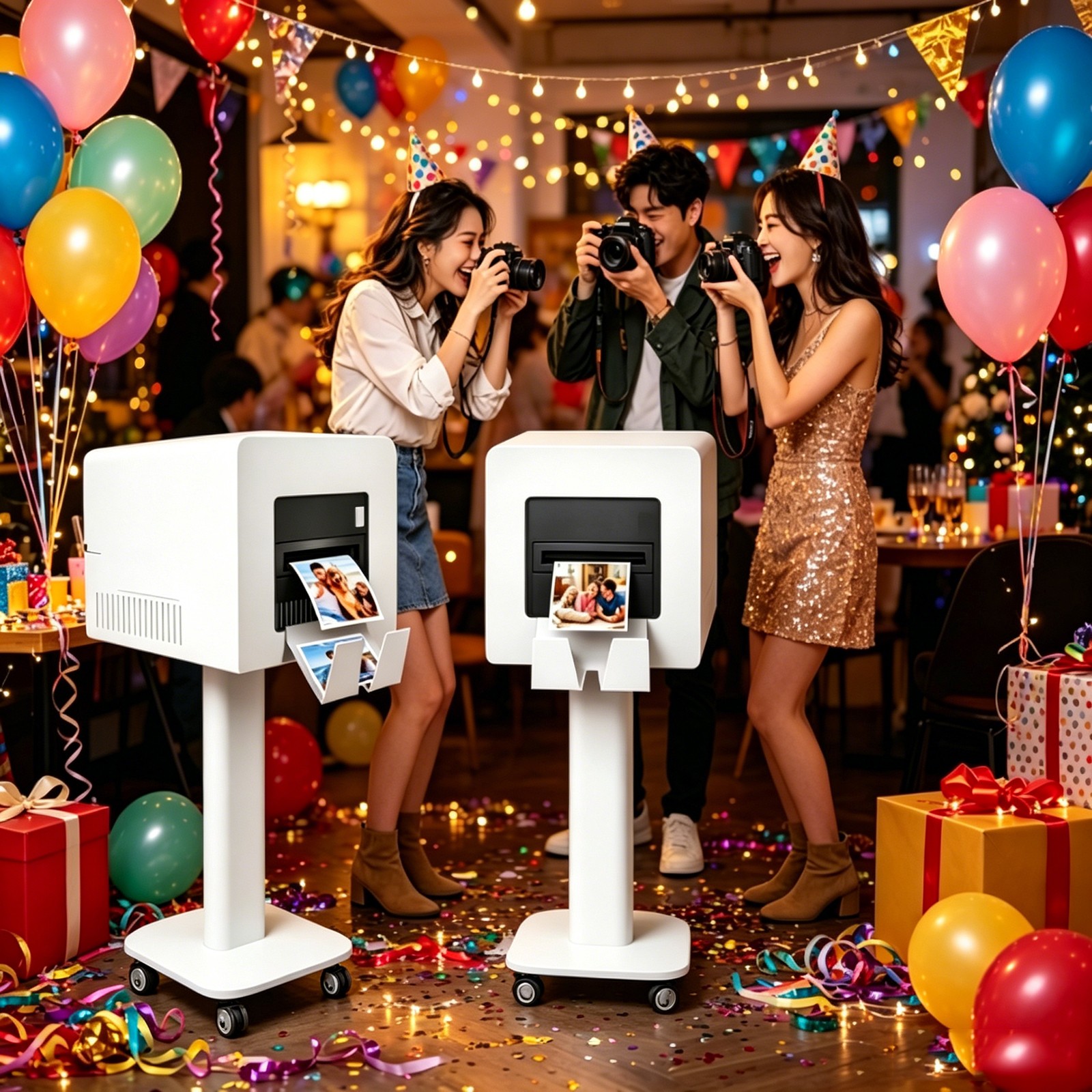 Portable Photo Booth Machine w/Music Sync Light Effects Selfie Booth for Parties