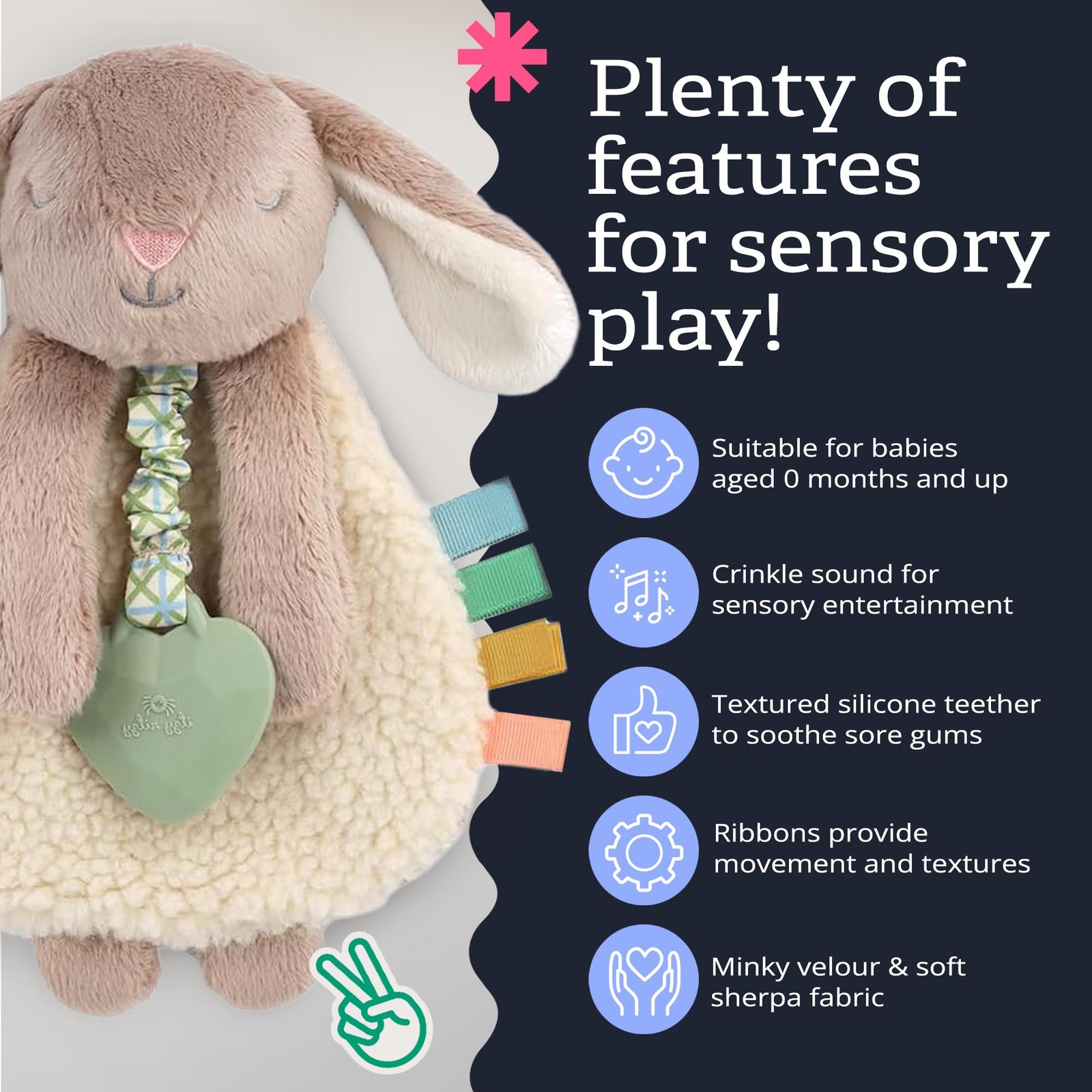 Itzy Ritzy – Itzy Lovey Including Teether – Baby Lovey with Teether, Textured Ri