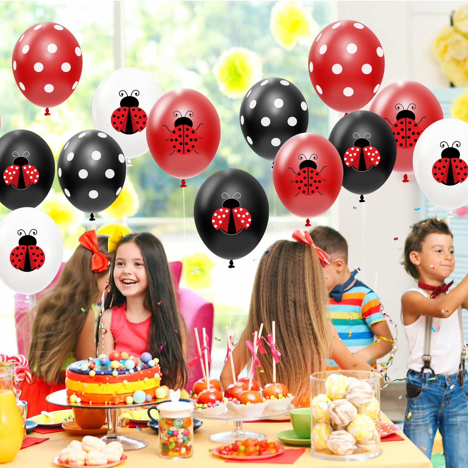 Ladybug Party Balloons Decorations Supplies, 50Pcs Disposable Red Black Polka