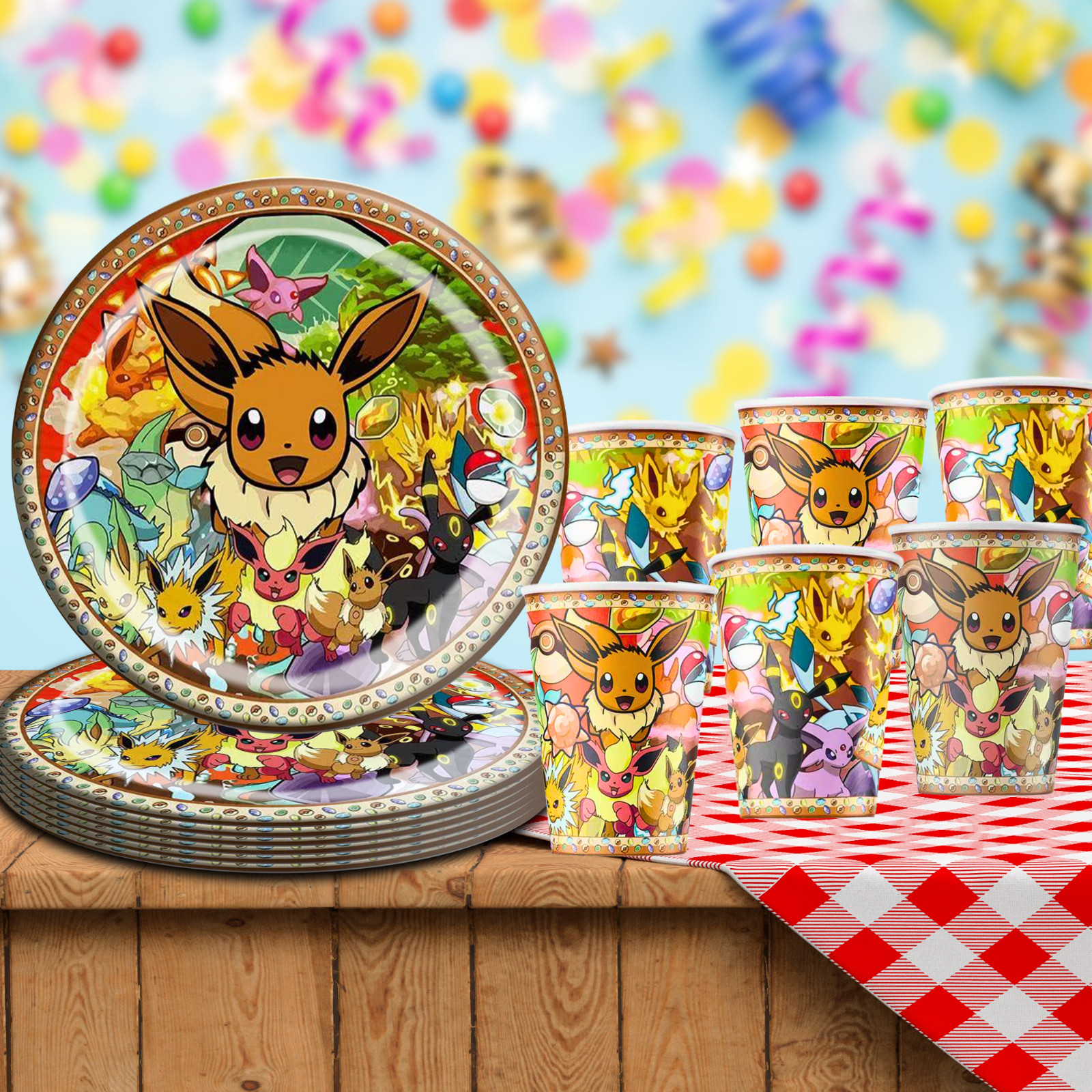 POKEMON PARTY SUPPLIES BIRTHDAY DECORATION BALLOON TABLEWARE SWIRL PLATE CUP