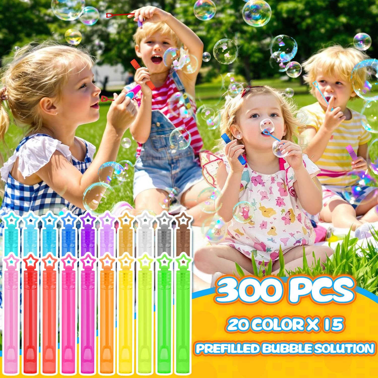 300 Pack 20 Colors Neon Bubbles Bulk in Gift Box, Mini Star Bubble Wand Party Fa