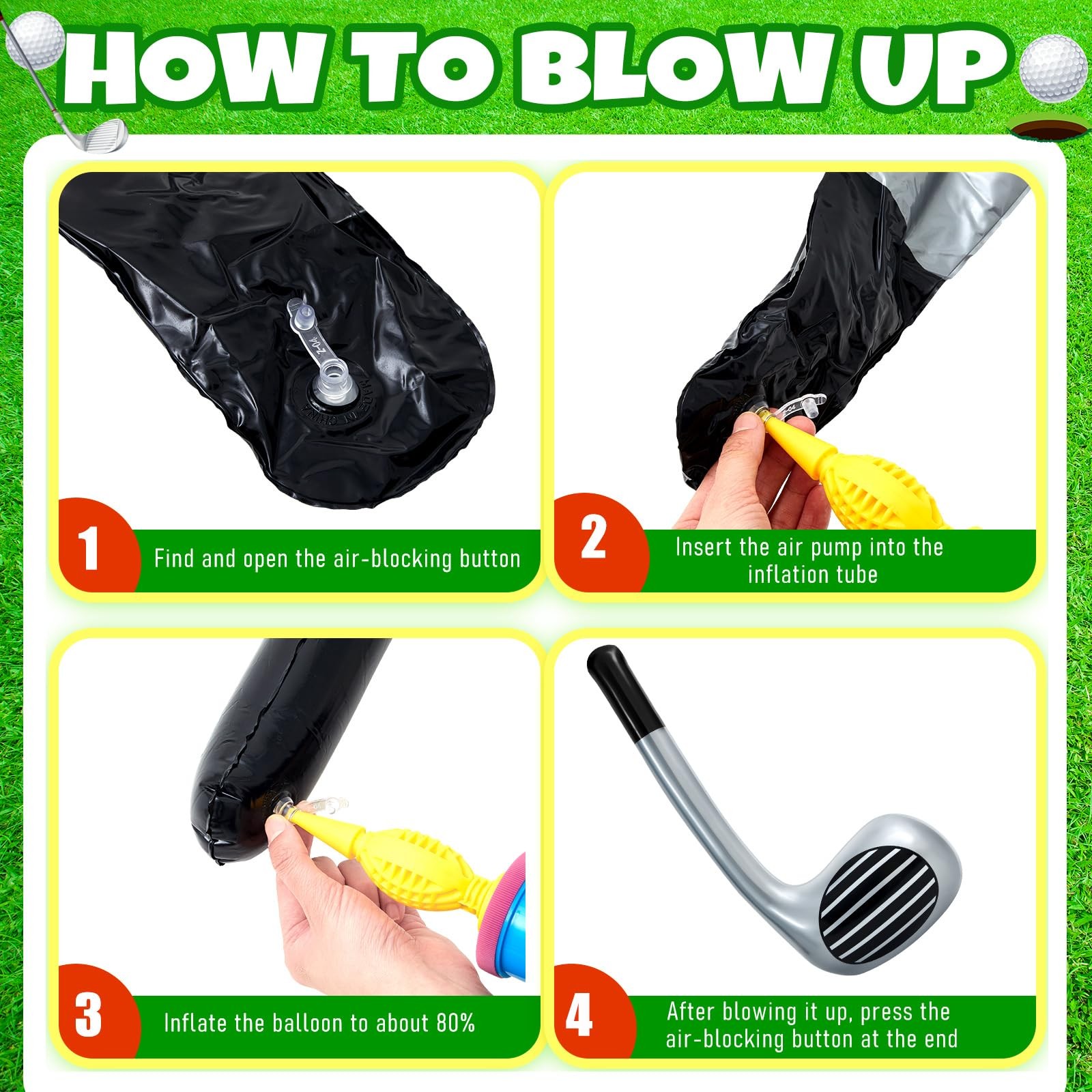 s 8 Pcs Golf Balloons Set 18” Ball and 30” Inflatable Club for
