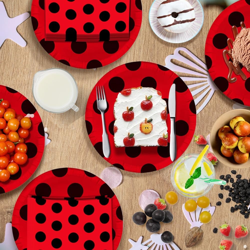 80PCS Ladybug Party Supplies Ladybug Paper Plates and Napkins Party Tableware…
