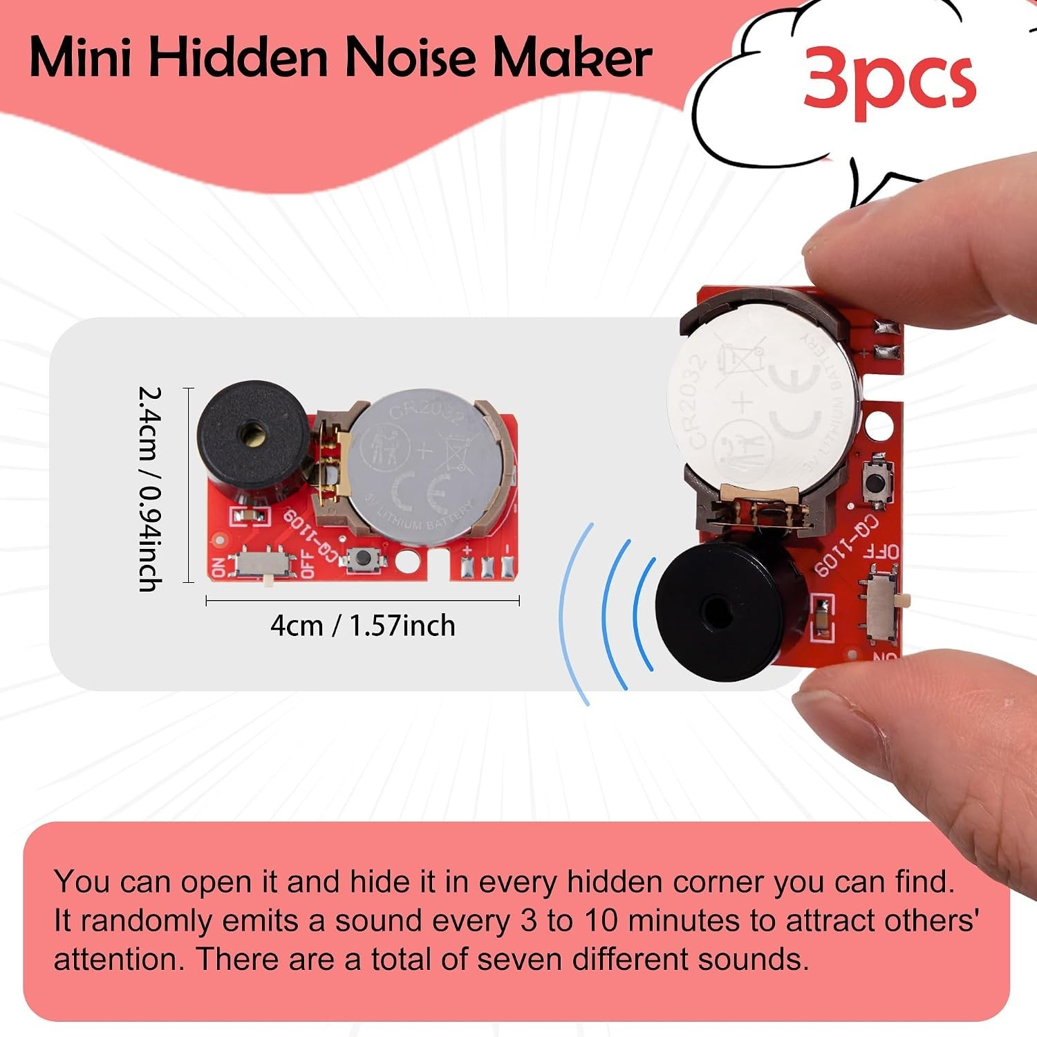 Red Mini Hidden Noise Makers – 3-Pack with Unique Sounds for Hilarious Pranks