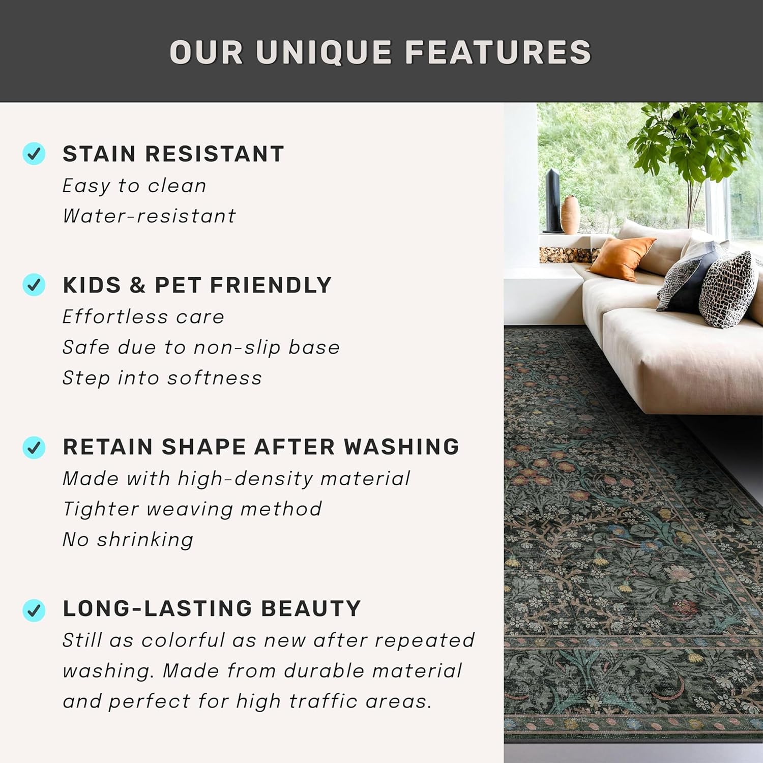 Non Slip 2×6 Kitchen Runner Rug 2′ x 6′ (Runner), Dark Green / Black