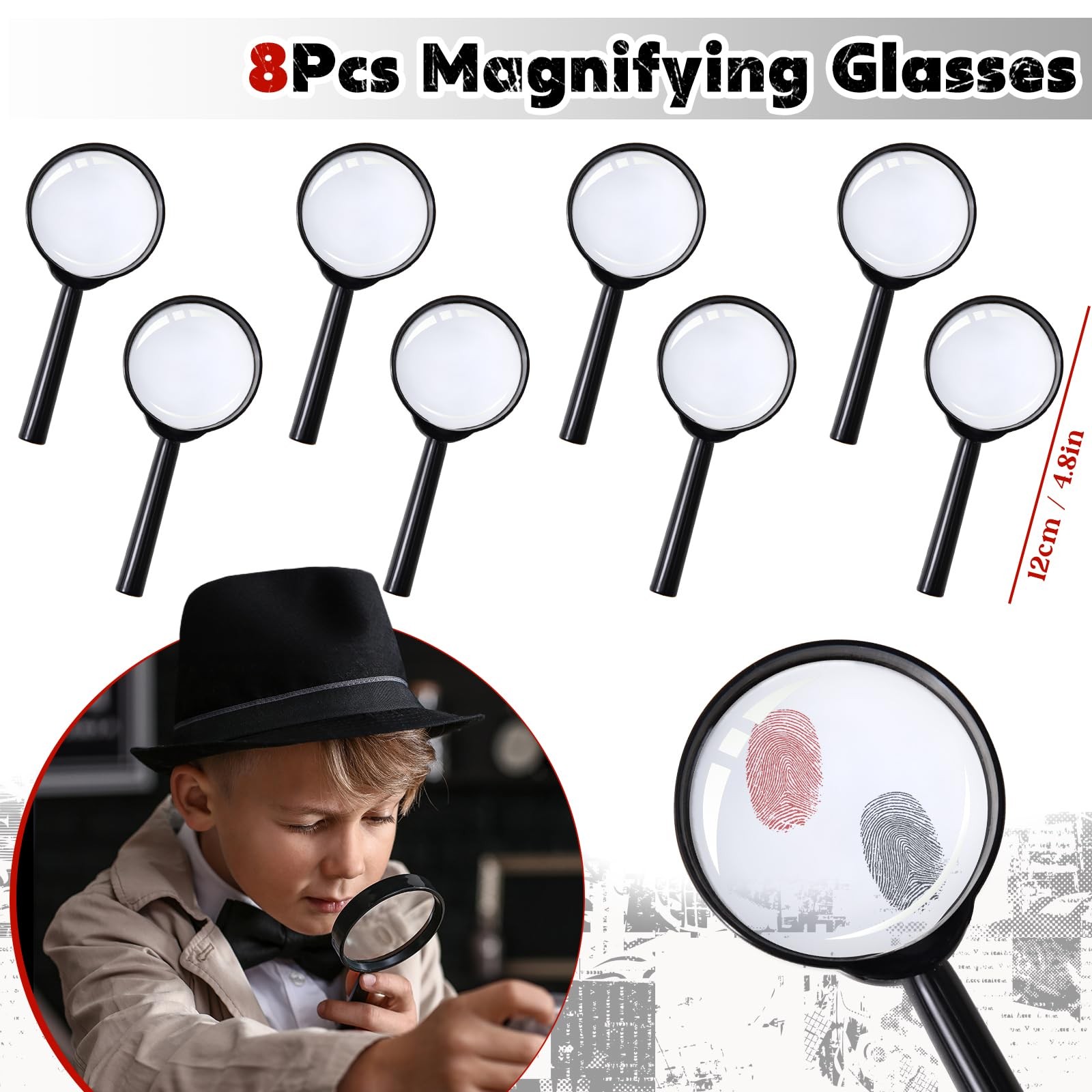 Spy Detective Party Favors Kids Glasses Ink Pen Magnifying Glass Card