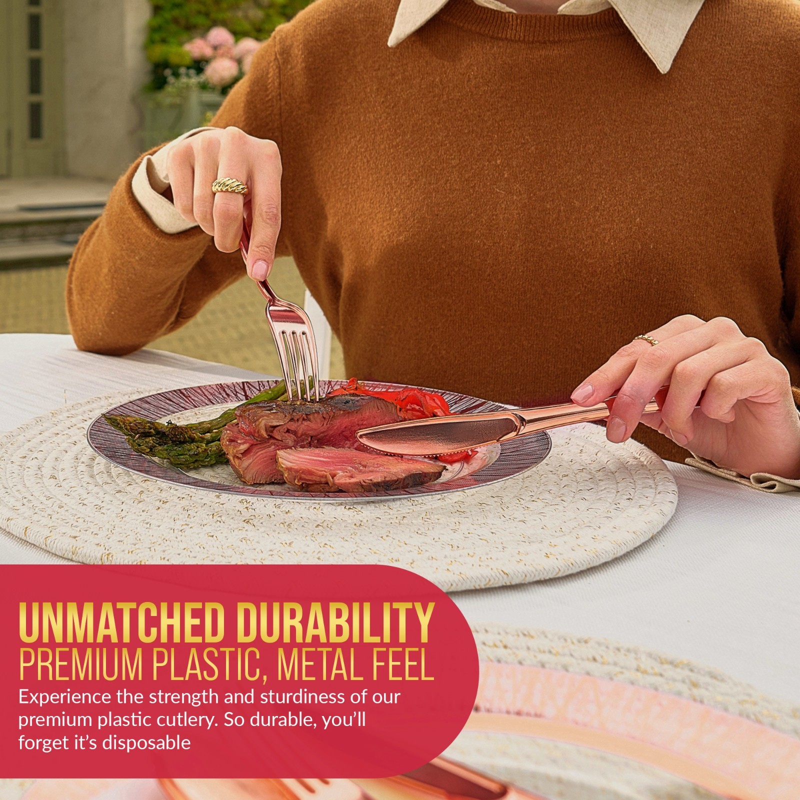 LAXORE 200 Pcs Plastic Disposable Dinner Plates Set for 25 Guests