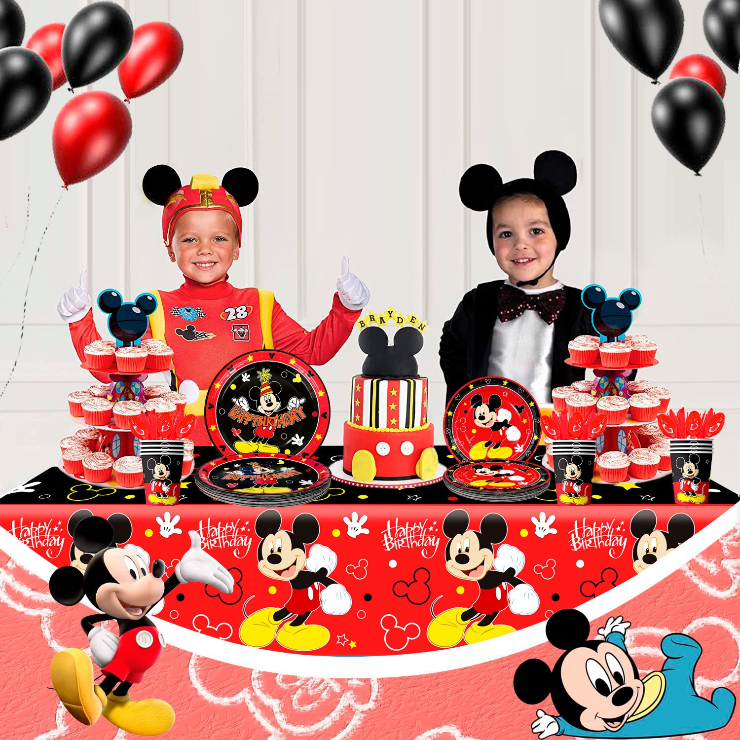 141Pcs Mickey Mouse Party Decoration Disney Party Supplies Tableware Plates Cups