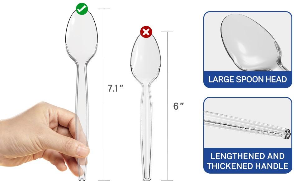 7.1″ Plastic Spoons Heavy Duty Disposable Teaspoons, Clear (100 Count)