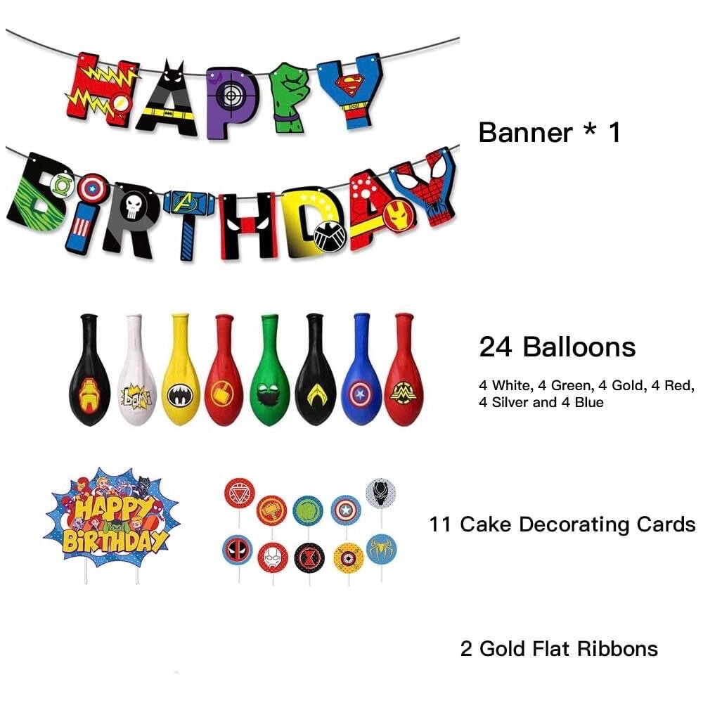 Superhero Party Set Balloons Banner Cake Toppers Marvel Avengers Decorations