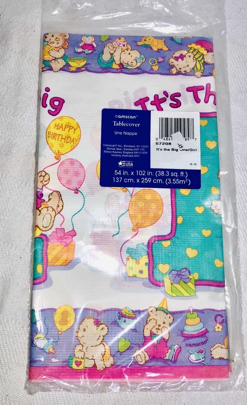 Vintage Bears First 1st Birthday Girl Party Table Cover Lot Of 6 54×102” Pastel
