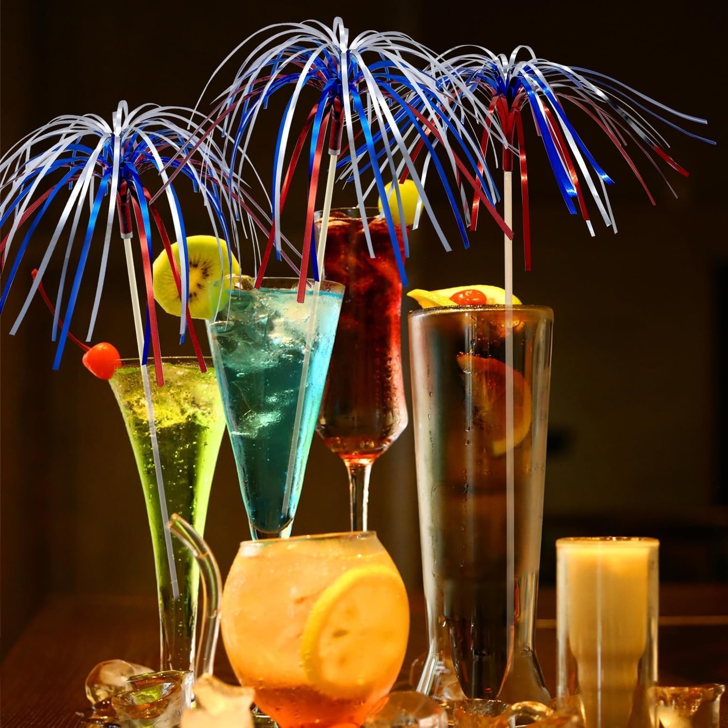 100 Counts 6 Inch Firework Cocktail Picks Red White Blue Firework Party Picks…