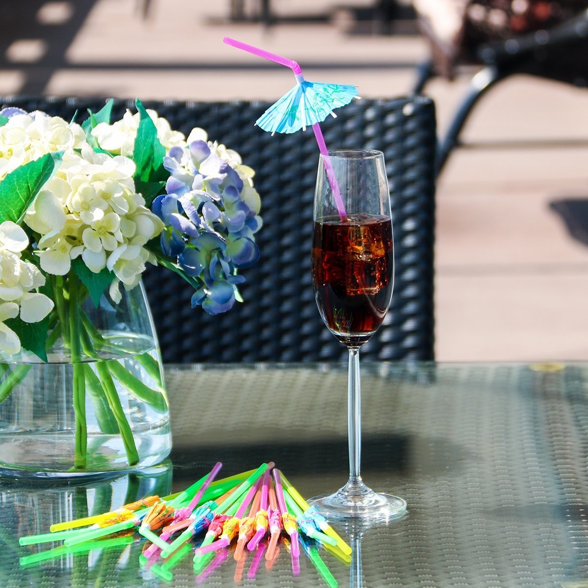ALINK 50 Umbrella Parasol Drinking Straws, Hawaiian Beach Cocktail Luau Party De
