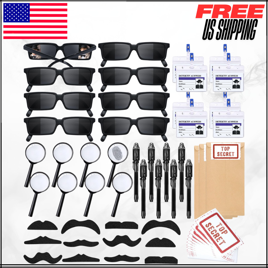 Spy Detective Party Favors Kids Glasses Ink Pen Magnifying Glass Card