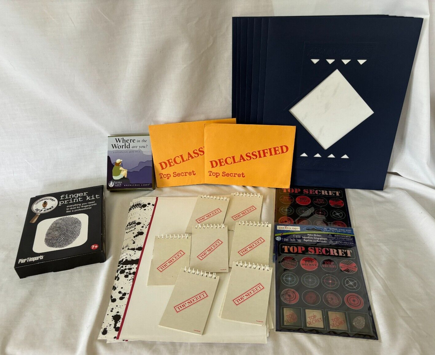 TOP SECRET PARTY Props Fingerprint Kit, folders, notepads, stickers- NEW