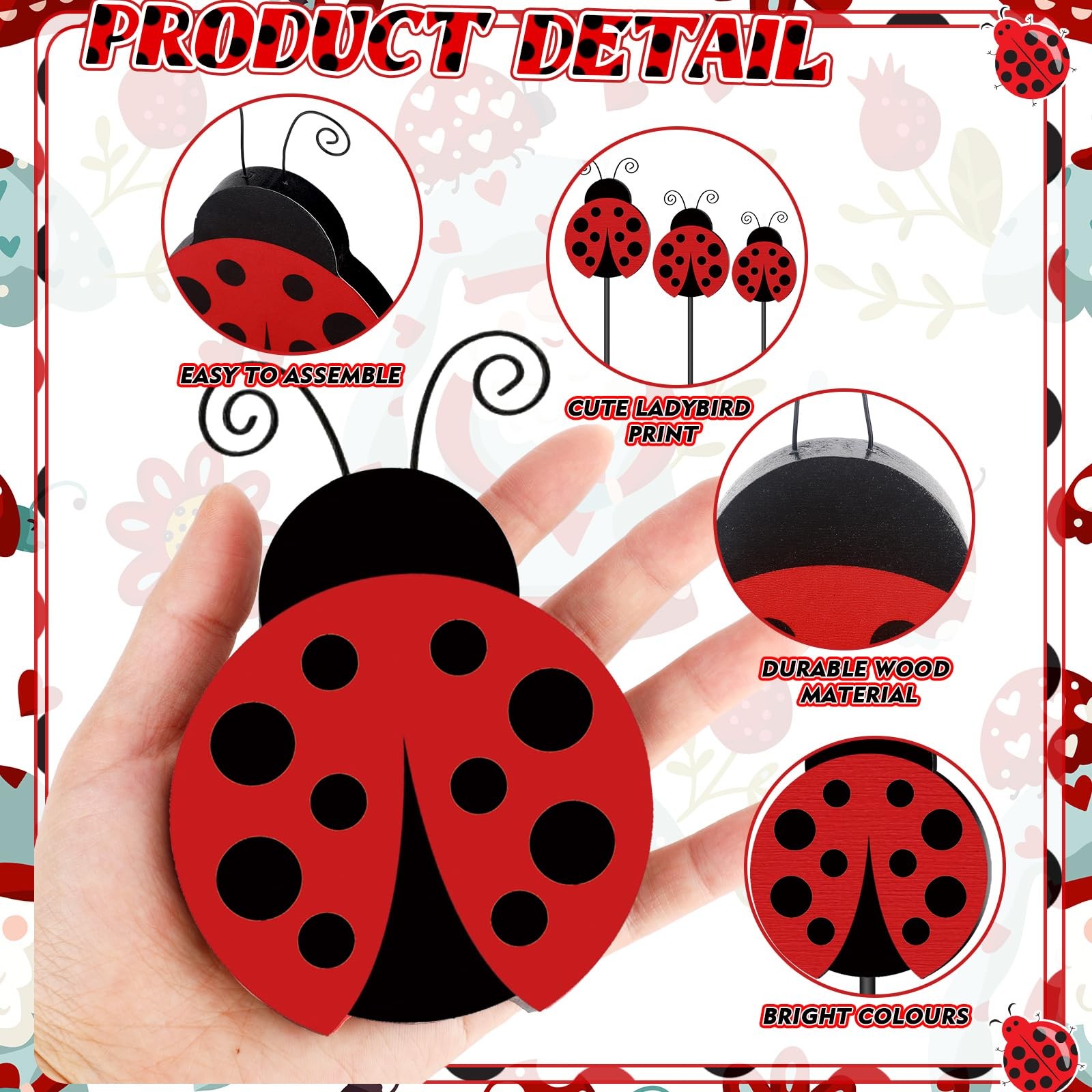 3 Pcs Ladybug Decor Set Table Decor Spring Wooden Tabletop Centerpiece for Pa…