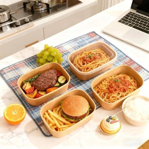 50 Pack Disposable Meal Prep Containers, 25oz Disposable Large Paper Bowls with
