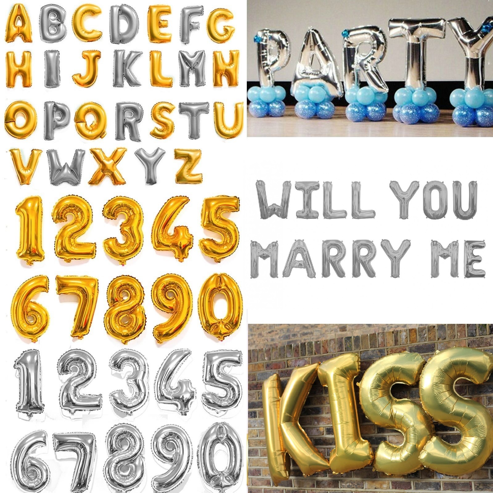 16″ FOIL LETTER BALLOONS NUMBER BALLOON ALPHABET SILVER GOLD PARTY SUPPLIES BABY