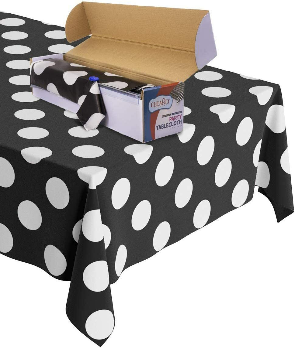 ClearlyElegant: Polka Dot Heavy Duty Plastic, Party Tablecloth Roll W/ Cutter.
