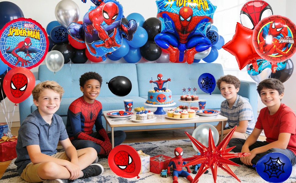 Spider Man Birthday Balloon Arch Kit, 87 Pcs Spider Man Balloon Foil Balloons