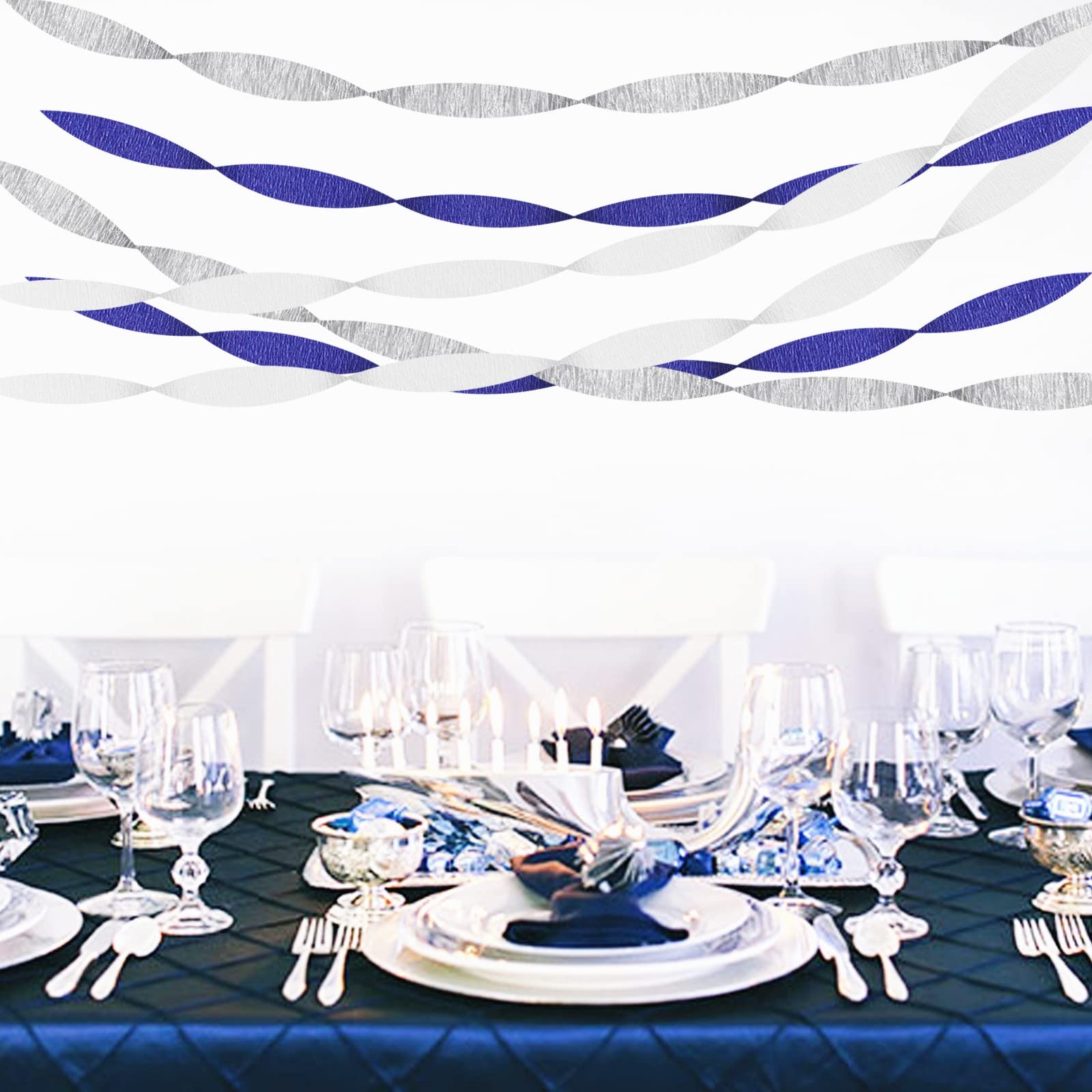 Graduation Streamers, 9 Rolls Crepe Paper, Navy Blue Silver, Grey