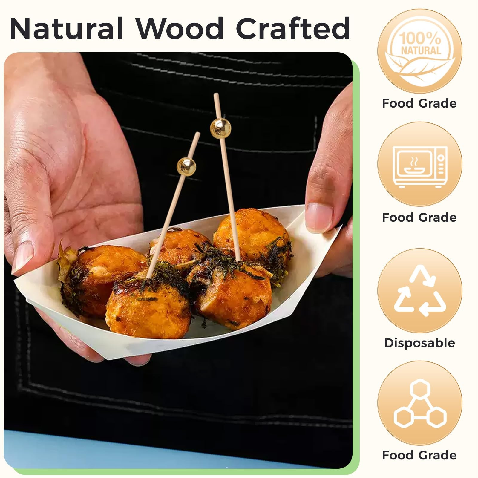 500 PCS Disposable Boat Food Trays with Cocktail Picks, 5 Inch Wooden Disposa…