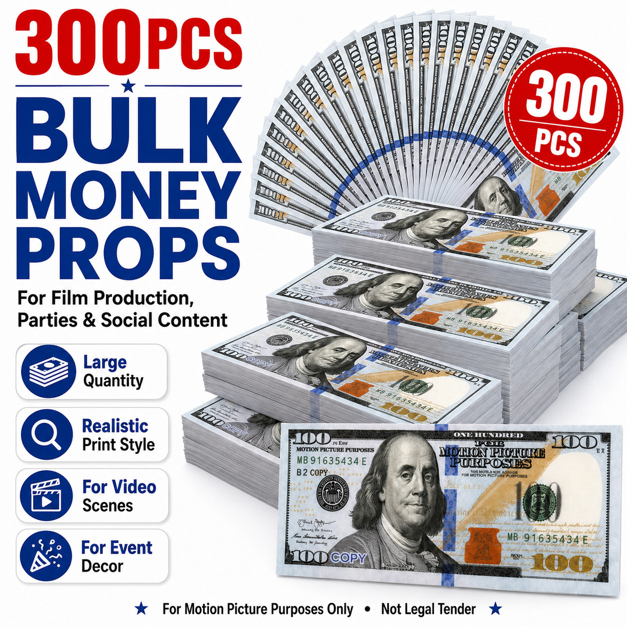 300 pcs Movie Props money Fake bills look real for video party,Education Toys