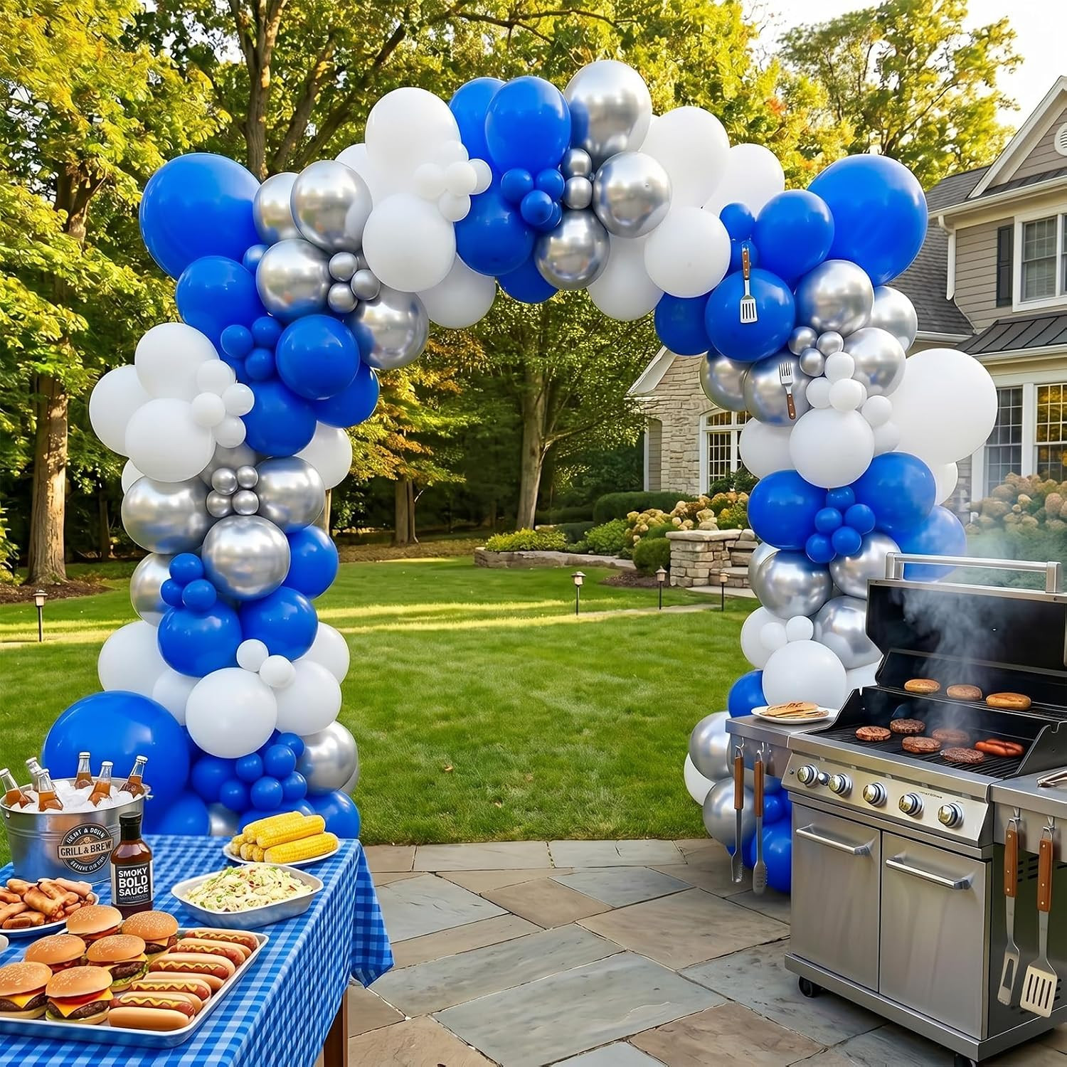 Royal Blue Silver White Balloon Garland Arch Kit, 143 Pcs Decor | Blue and Silve