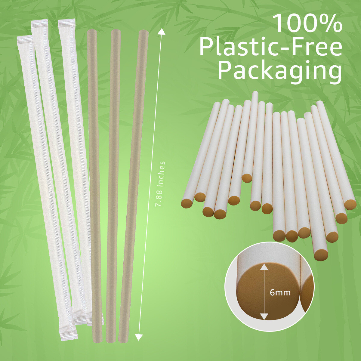 Ibambo Bamboo Disposable Straws – 250 Pack, Single Wrapped Compostable Straws