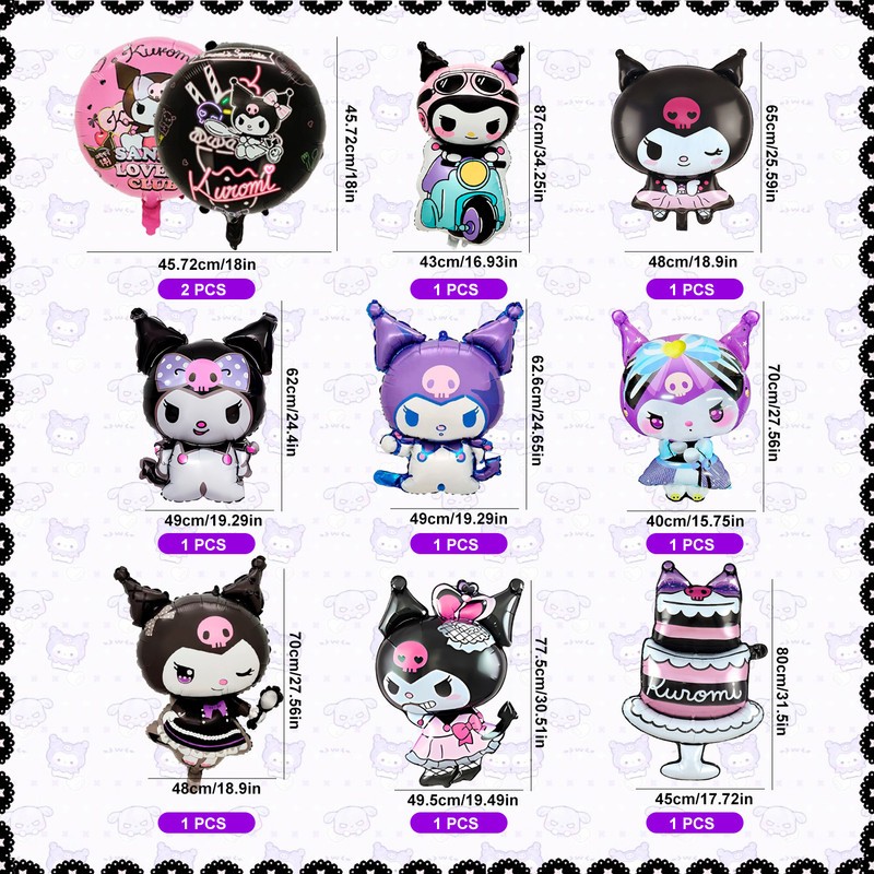 10 Pcs Kuromi Party Decorations Balloons Kuromi Character Foil Balloons for Kids