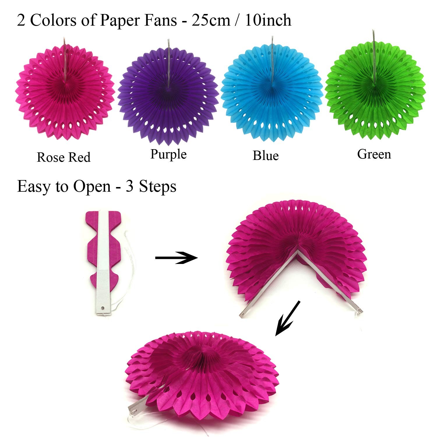 ZERODECO Party Decoration, 21 Pcs Multi-color Hanging Paper Fans, Pom Poms