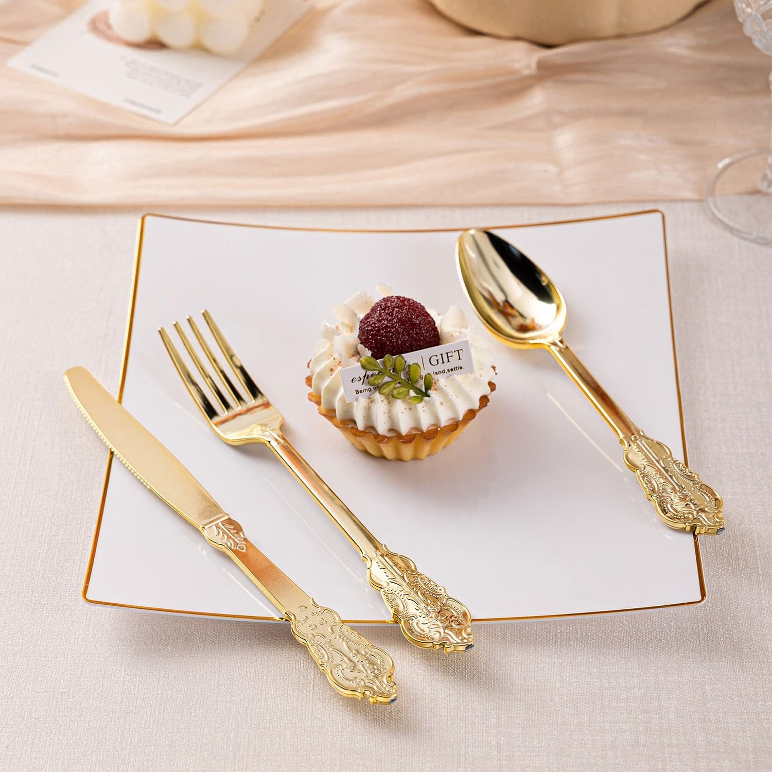 80PCS Gold Plastic Silverware Set Disposable Utensils – Include 30 Forks, 25