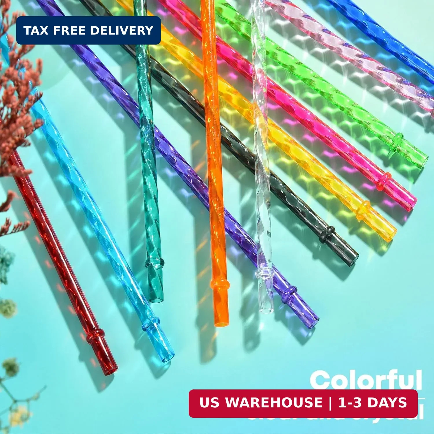 12 Pack Reusable Swirl Plastic Straws 11 Hard Plastic with Cleaning Brush FS