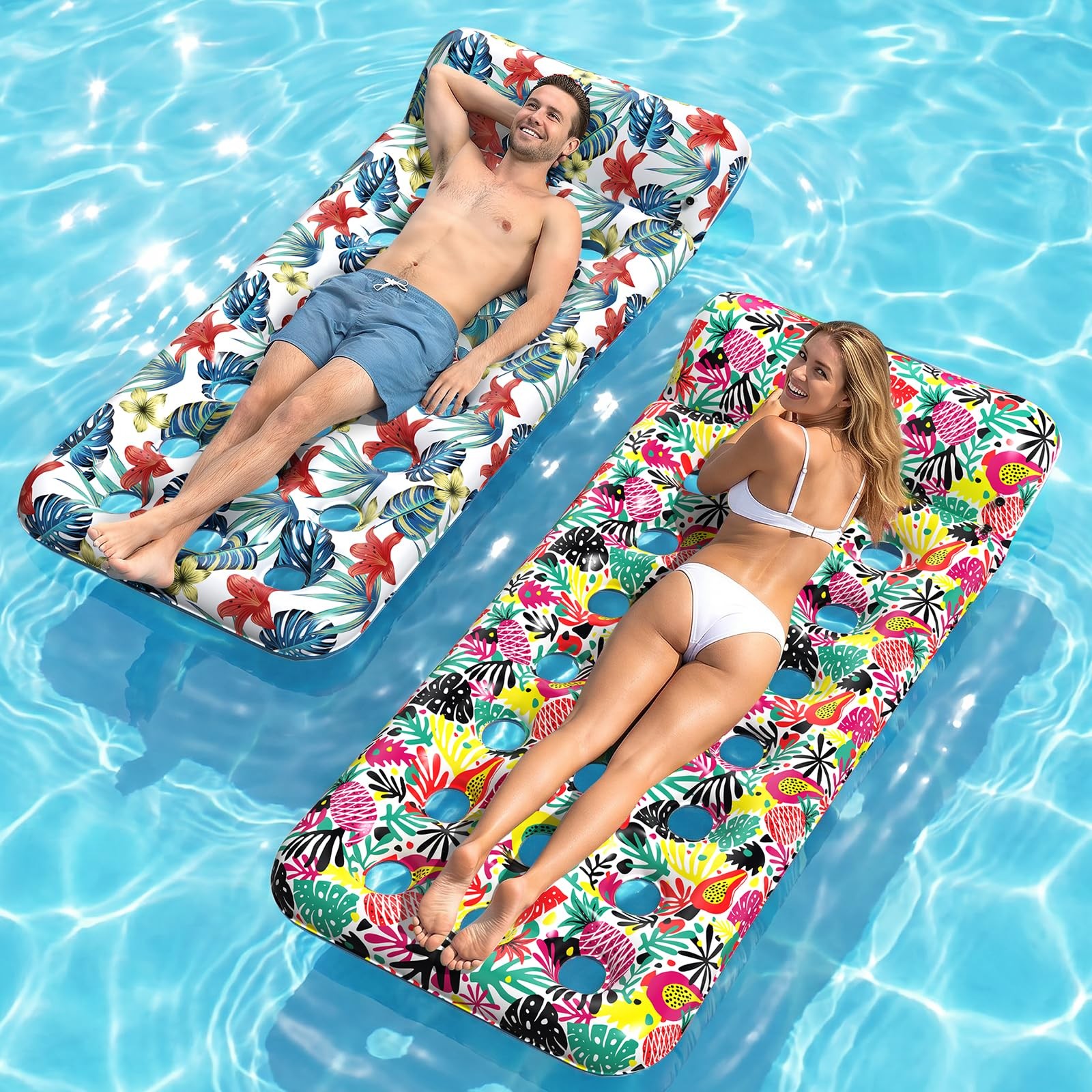 2 Pack Pool Floats Adult, Oversized Inflatable Pool Float Loungers for Adults wi
