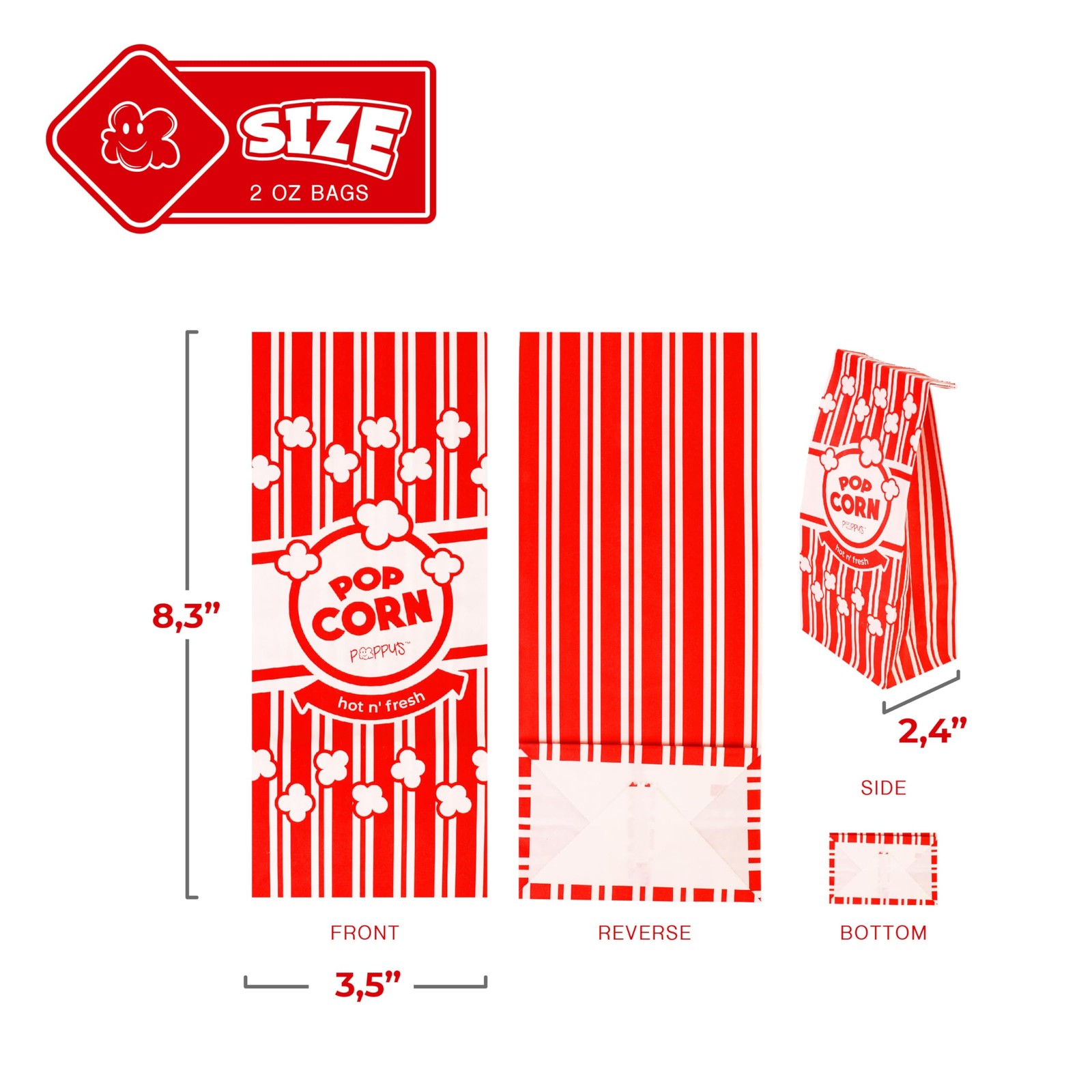 Flat Bottom Paper Popcorn Bags – 500 Pack 2 oz Concession-Grade Bags, Popcorn…