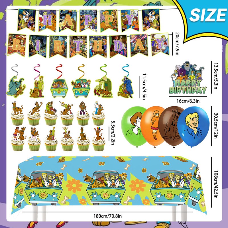 33 Pcs ScoobyDoo Party Decorations Birthday Party Supplies Banner Cake Topper