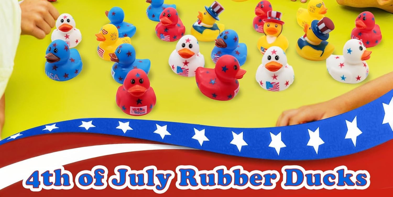4PCS – 2″ Patriotic Rubber Ducks, USA, Random Sets, 4 Diff Ducks in Each Set
