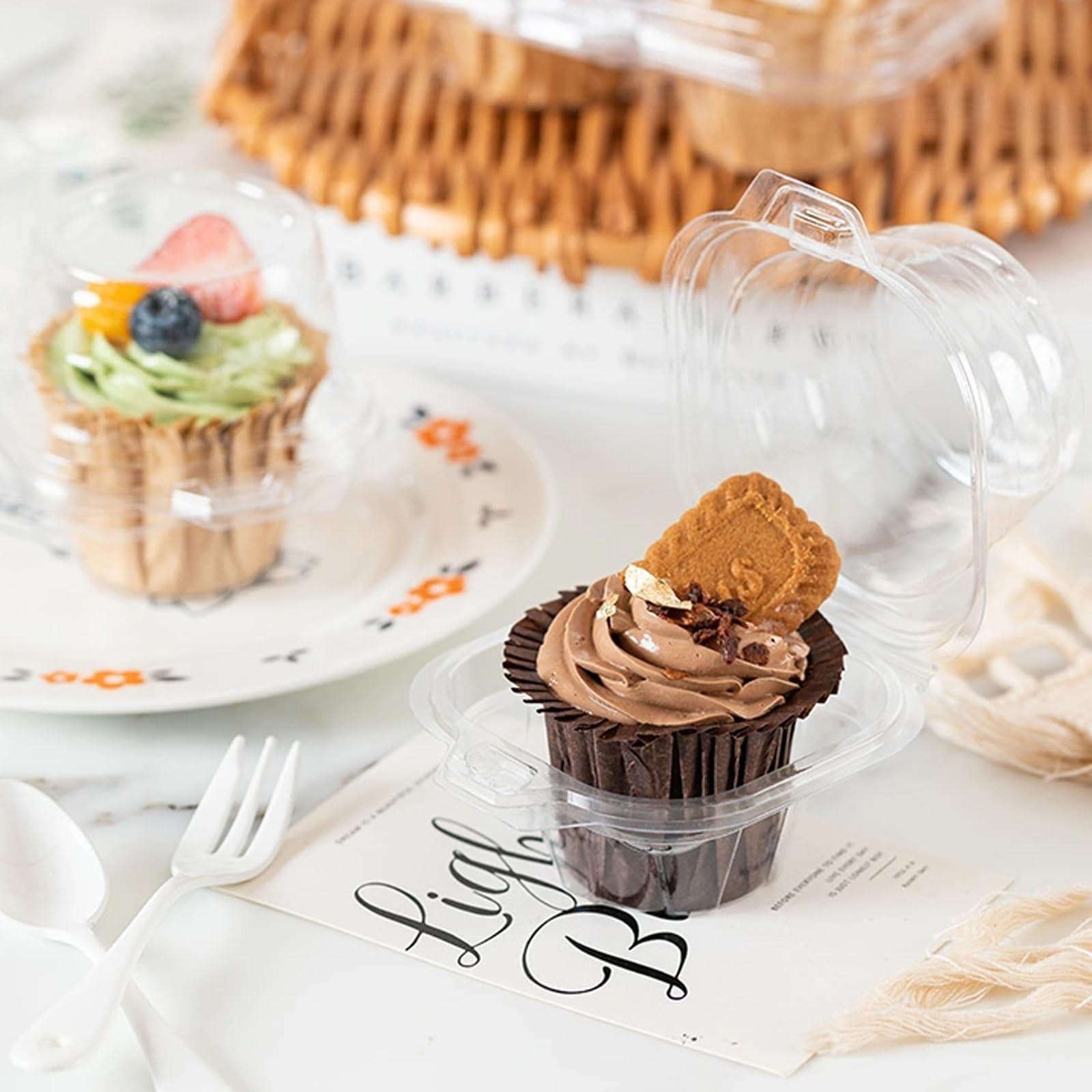 50 Pack Individual Cupcake Containers, Plastic Cupcake Boxes with Lids, Stack…