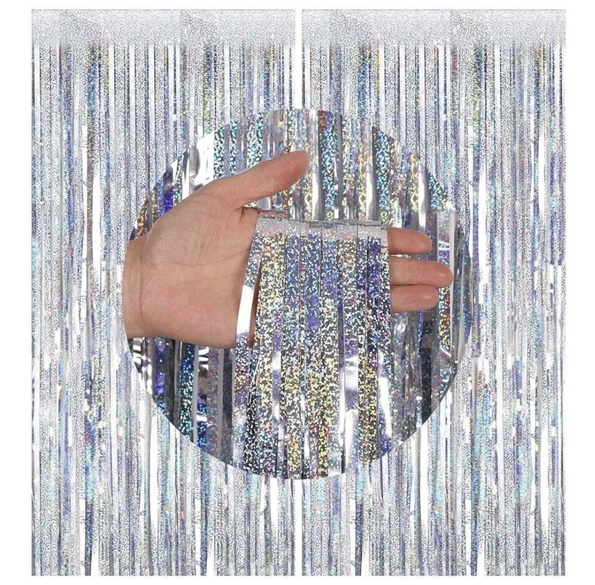 4 Pack Silver Metallic Foil Curtain Backdrop: Tinsel Fringe Curtains Photo Booth