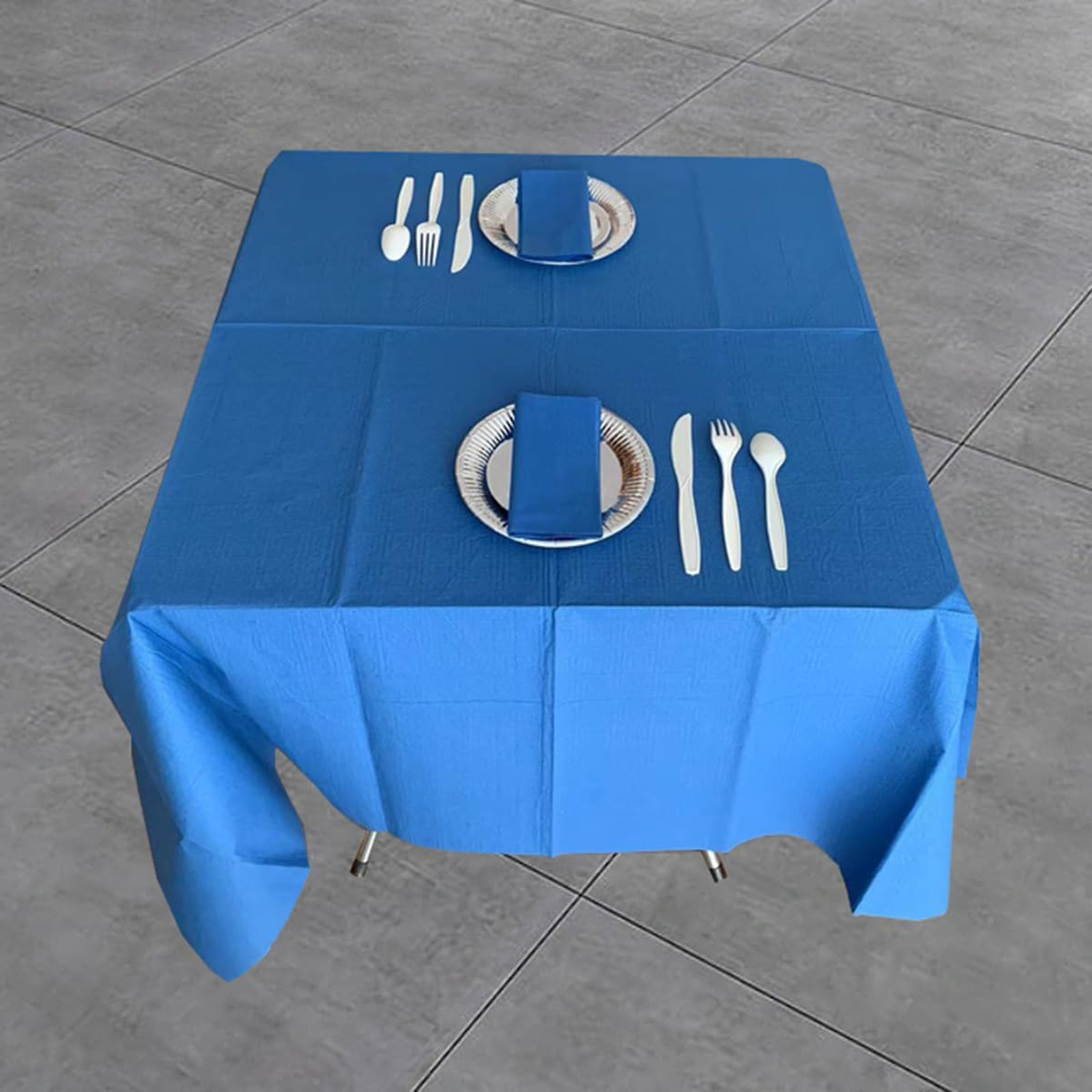 Blue Square Tablecloths 54×54 Inch Disposable Waterproof 3-Ply Paper Plastic
