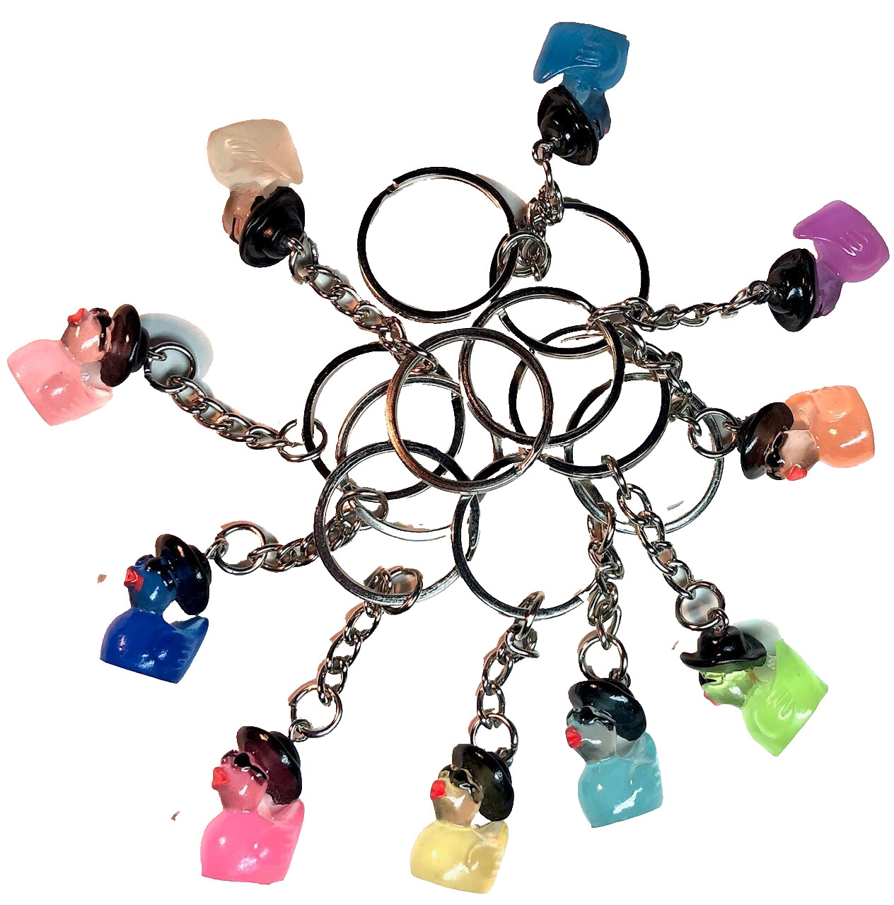 SET OF 10 COLORED COWBOYS CRUISING DUCK COWBOY KEYCHAINS CRUISE DUCKIES PENDANT