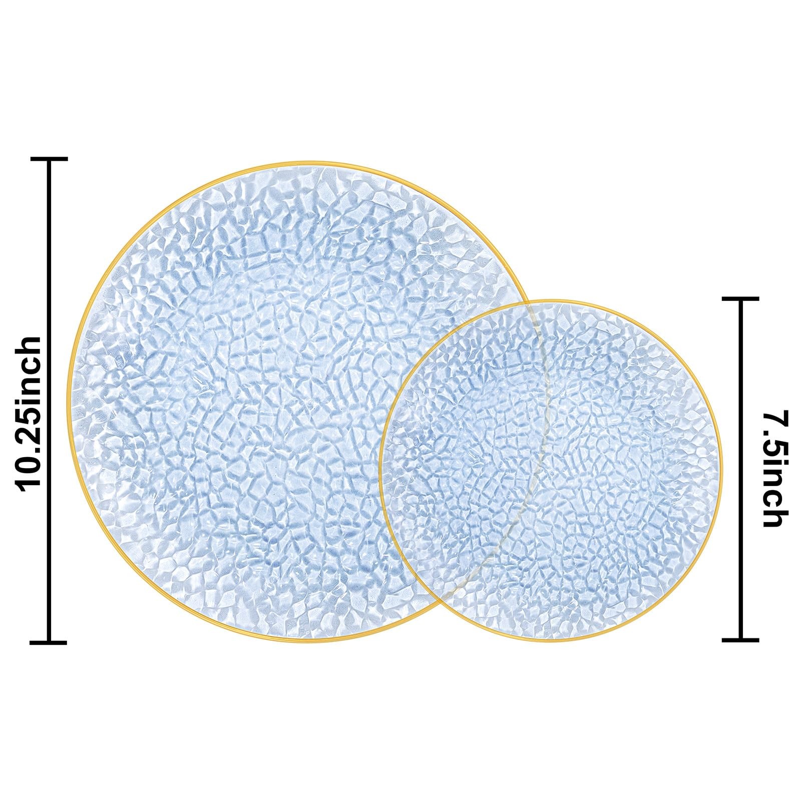 SUT 36Pcs Blue Plastic Plates Hammered Heavy Duty Disposable Plates Blue Gold Ri