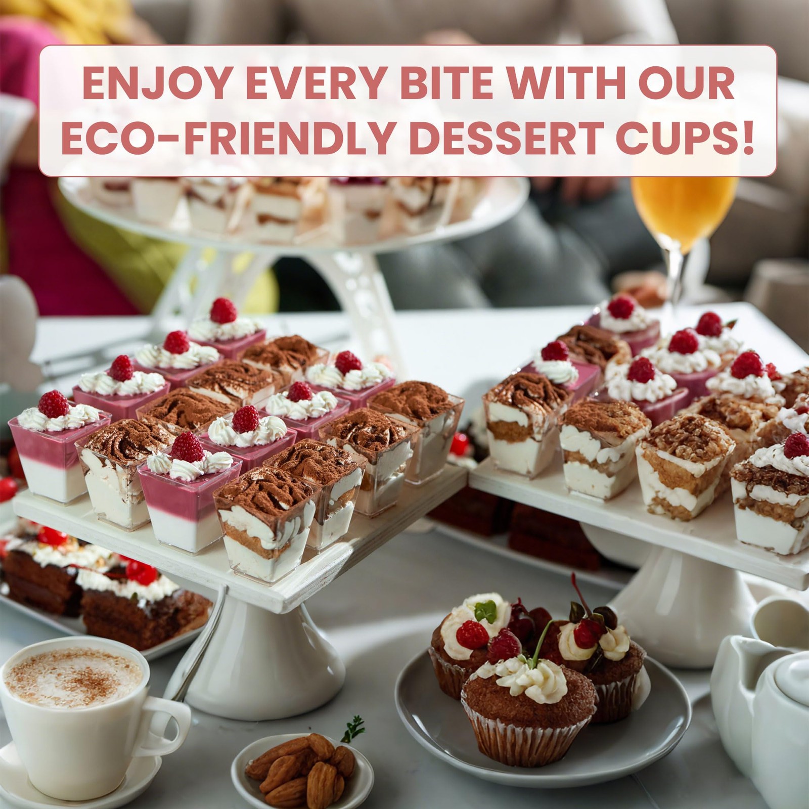 300 PCS 5.4 oz Clear Square Mini Dessert Cups Lids Spoons Small Plastic Bowl