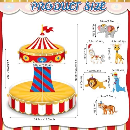 Carnival Circus Cupcake Stand Party Decorations with 24 Cupcake Toppers Circus T