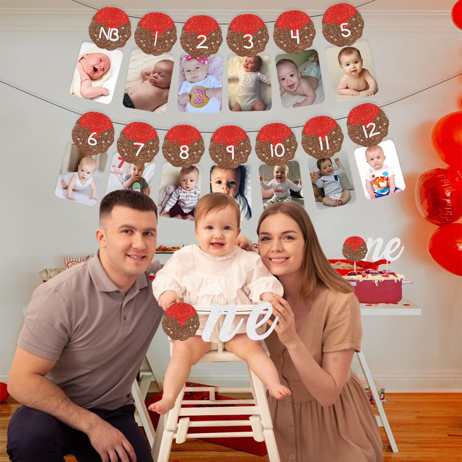 kreat4joy Meatball 1st Birthday Decorations, Month Photo Banner Meatball Firs…
