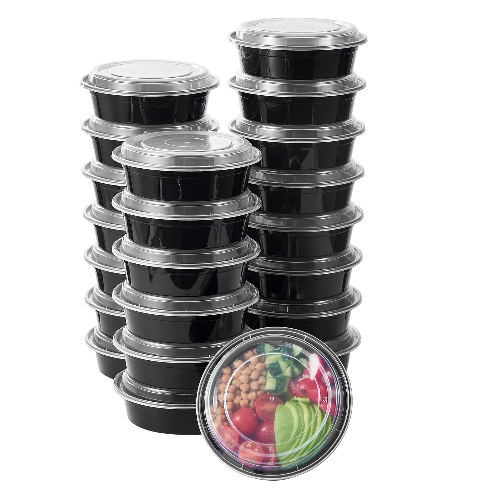 FULING 24 oz 50 ct Round Meal Prep Food Storage Containers with Lids To Go Plast