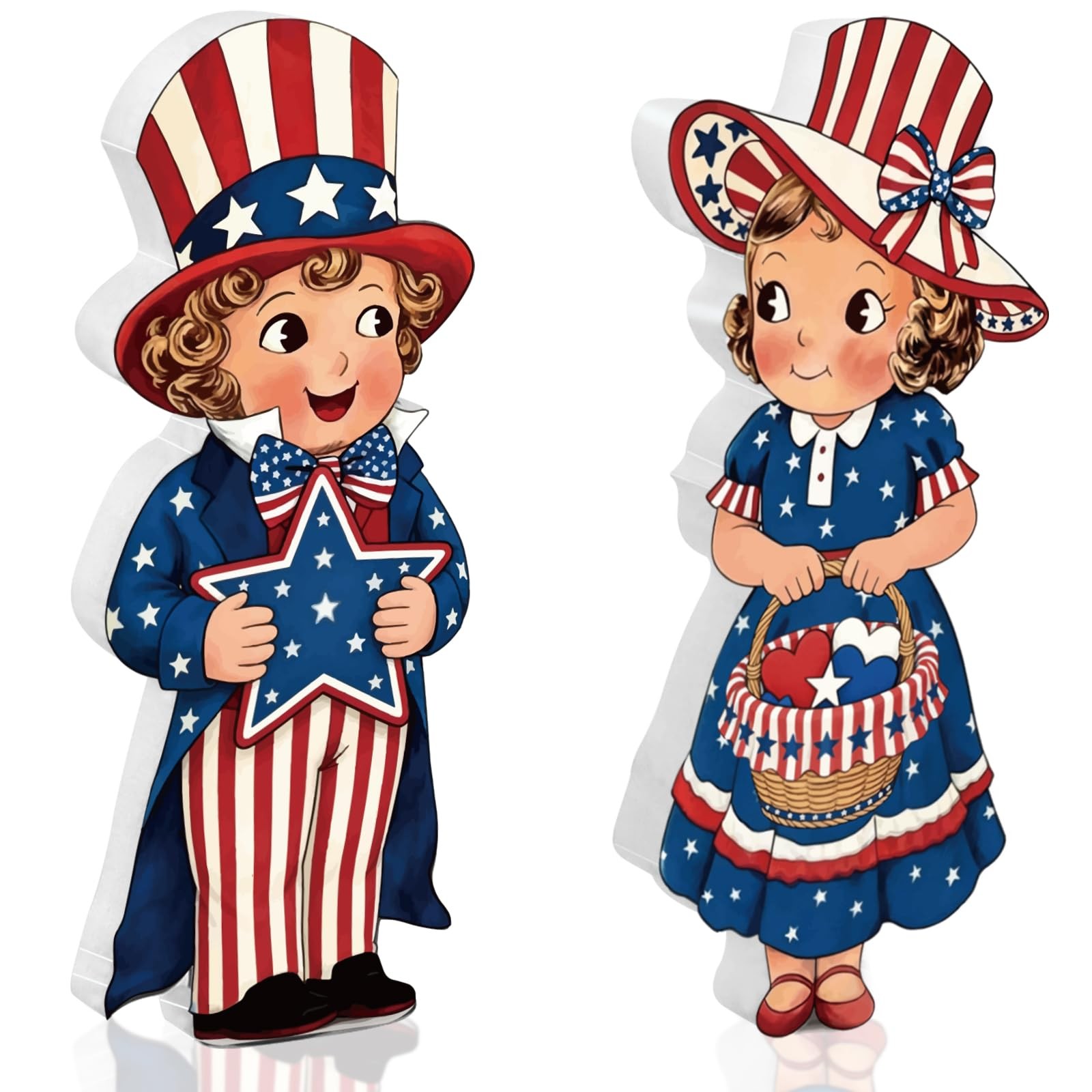 2PCS 4th of July Table Decorations, Vintage Patriotic Tiered Tray Decor, 250 Ann